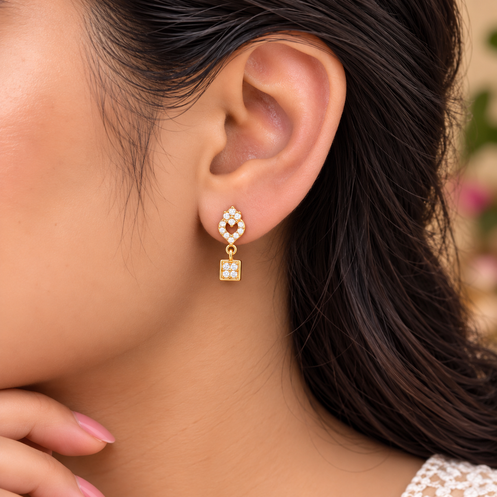 Crystal Halo Square Drop Earrings
