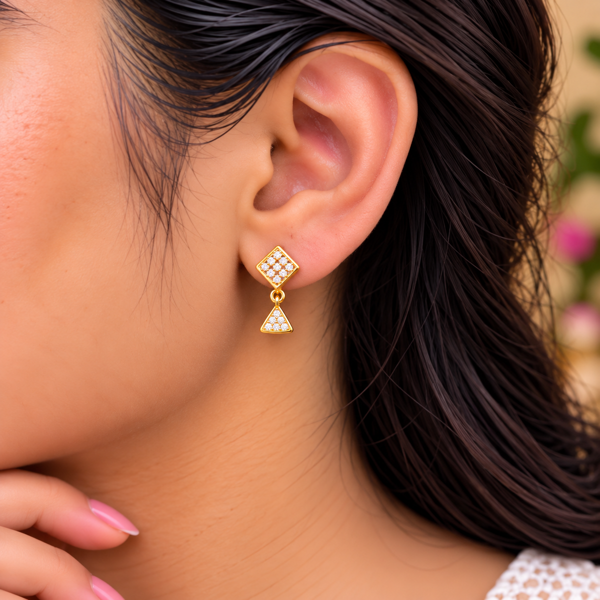 Crystal Geometric Diamond Drop Earrings
