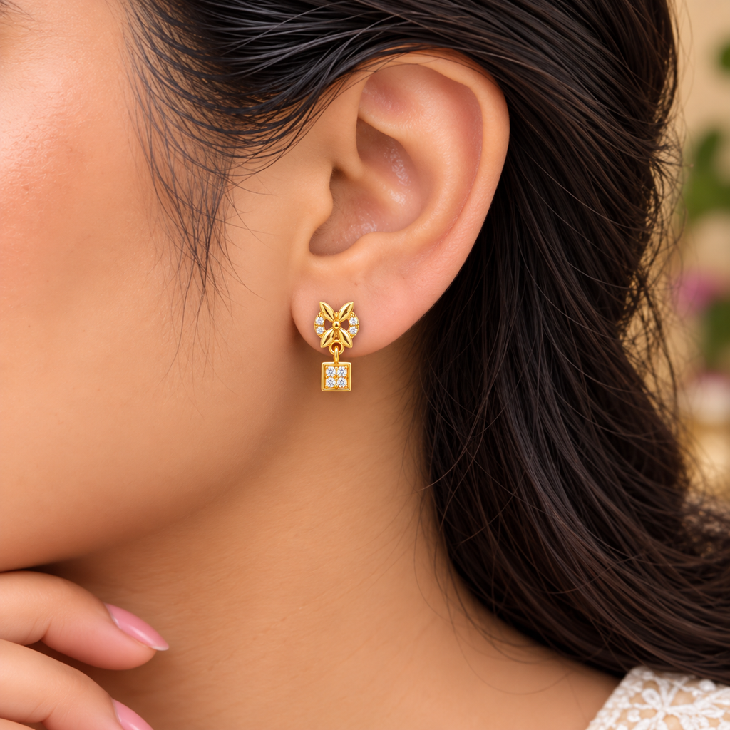 Golden Floral Square Drop Earrings