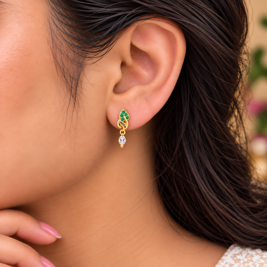Emerald Leaf Twist Drop Earrings