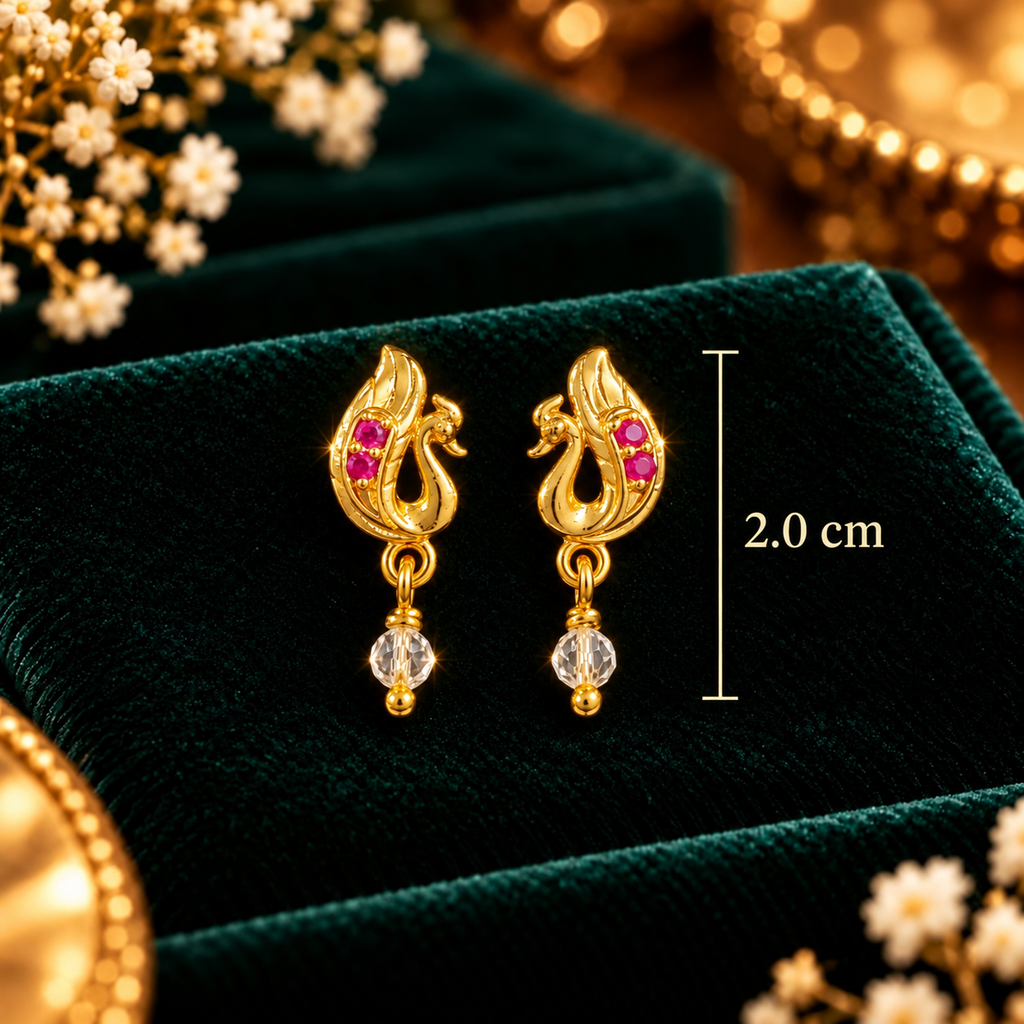Ruby Peacock Teardrop Earrings - Dimensions and Scale Guide in Centimeters (cm) - SURIYAS Jewel Studio