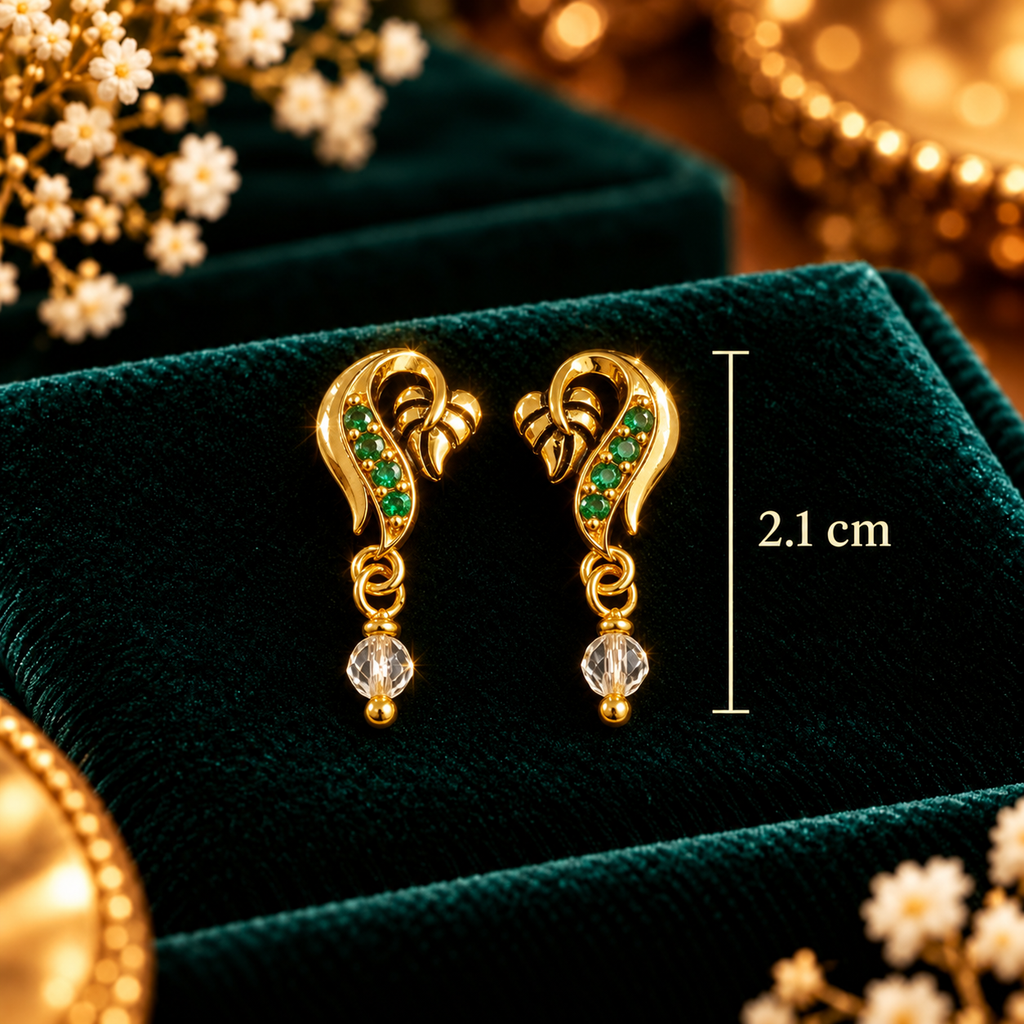 Emerald Leaf Twist Drop Earrings - Dimensions and Scale Guide in Centimeters (cm) - SURIYAS Jewel Studio
