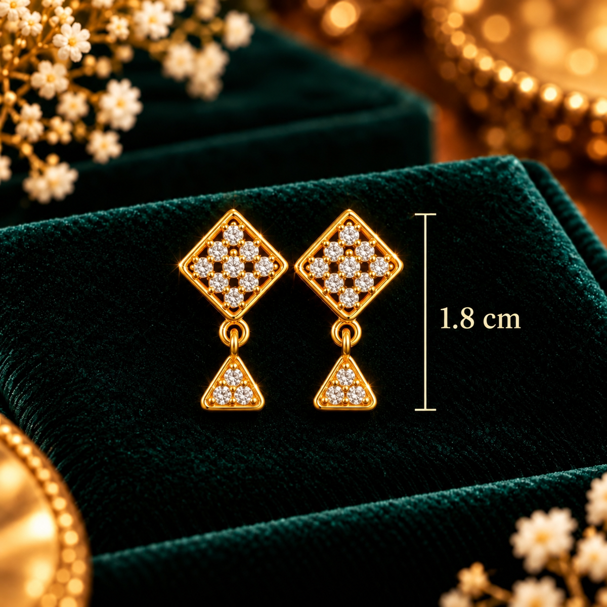 Crystal Geometric Diamond Drop Earrings - Dimensions and Scale Guide in Centimeters (cm) - SURIYAS Jewel Studio