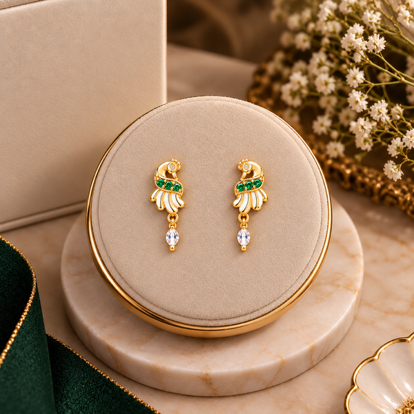 Emerald Peacock Charm Drop Earrings