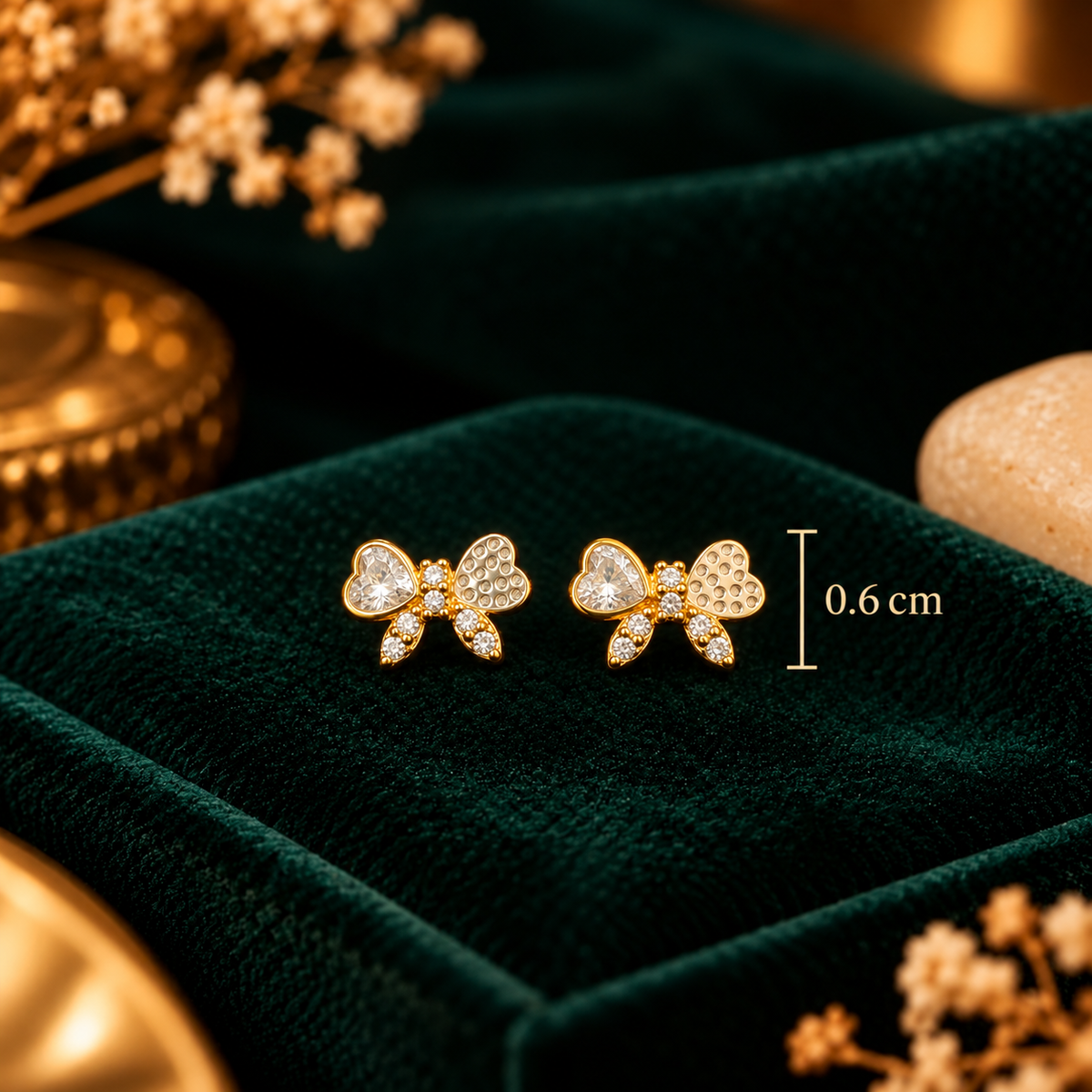 Aura Butterfly Bow Pavé Crystal Stud Earrings - Dimensions and Scale Guide in Centimeters (cm) - SURIYAS Jewel Studio