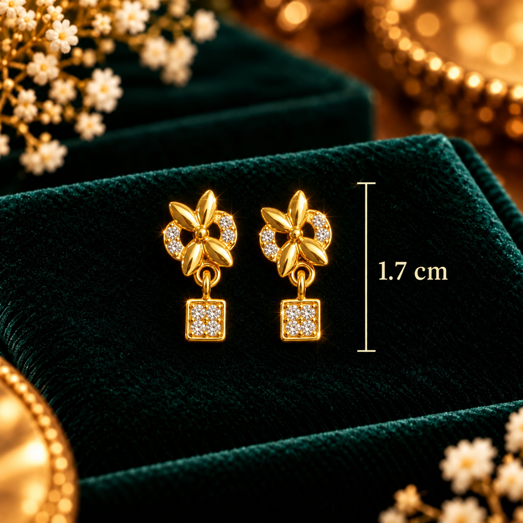Golden Floral Square Drop Earrings - Dimensions and Scale Guide in Centimeters (cm) - SURIYAS Jewel Studio