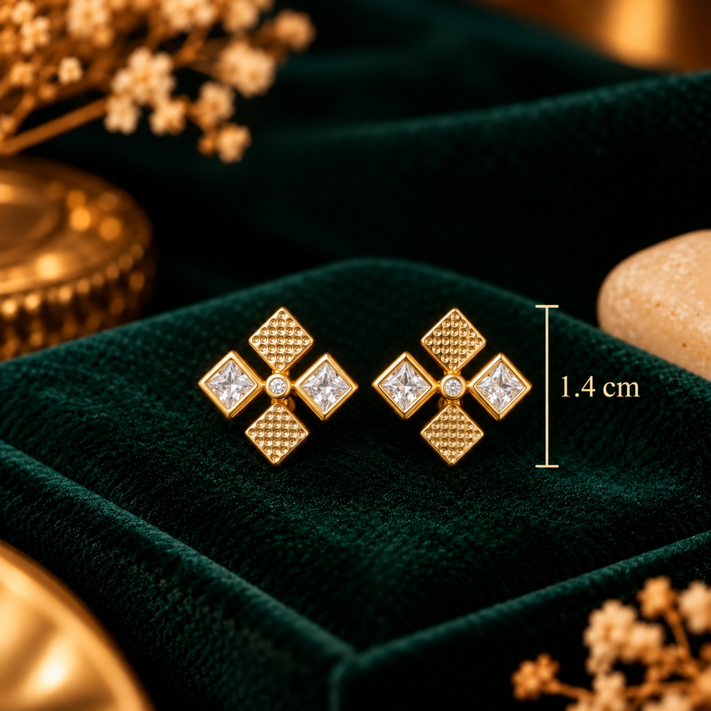 Imperial Geometric Diamond Cross Stud Earrings - Dimensions and Scale Guide in Centimeters (cm) - SURIYAS Jewel Studio