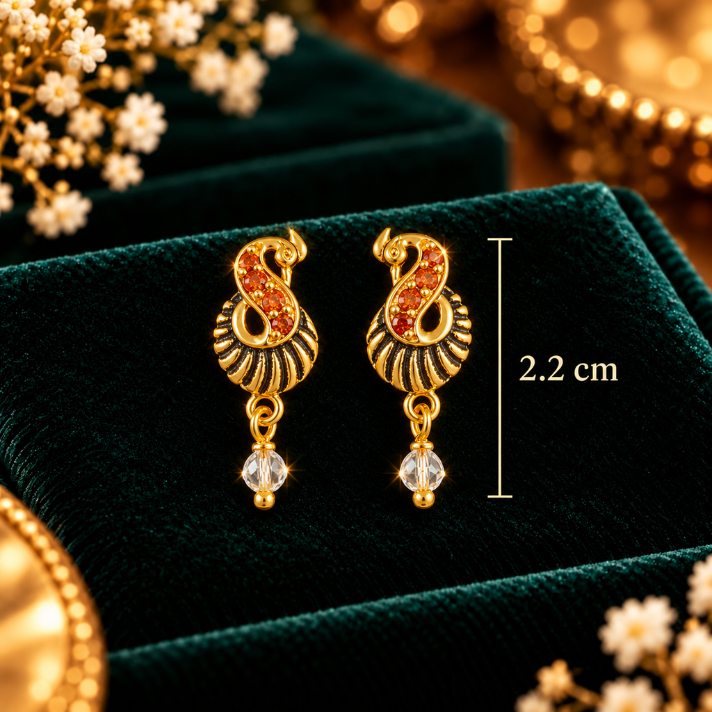 Blue Peacock Swirl Drop Earrings - Dimensions and Scale Guide in Centimeters (cm) - SURIYAS Jewel Studio