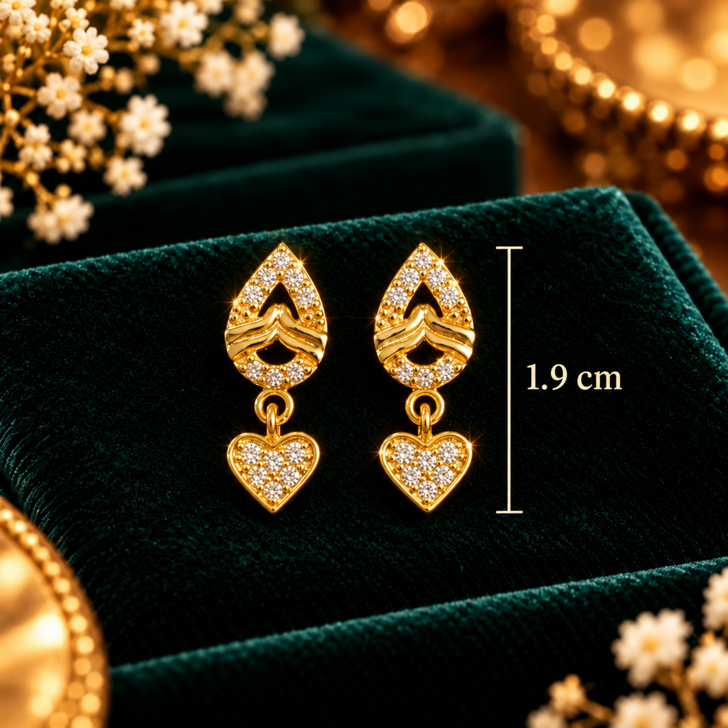 Crystal Heart Teardrop Dangle Earrings - Dimensions and Scale Guide in Centimeters (cm) - SURIYAS Jewel Studio