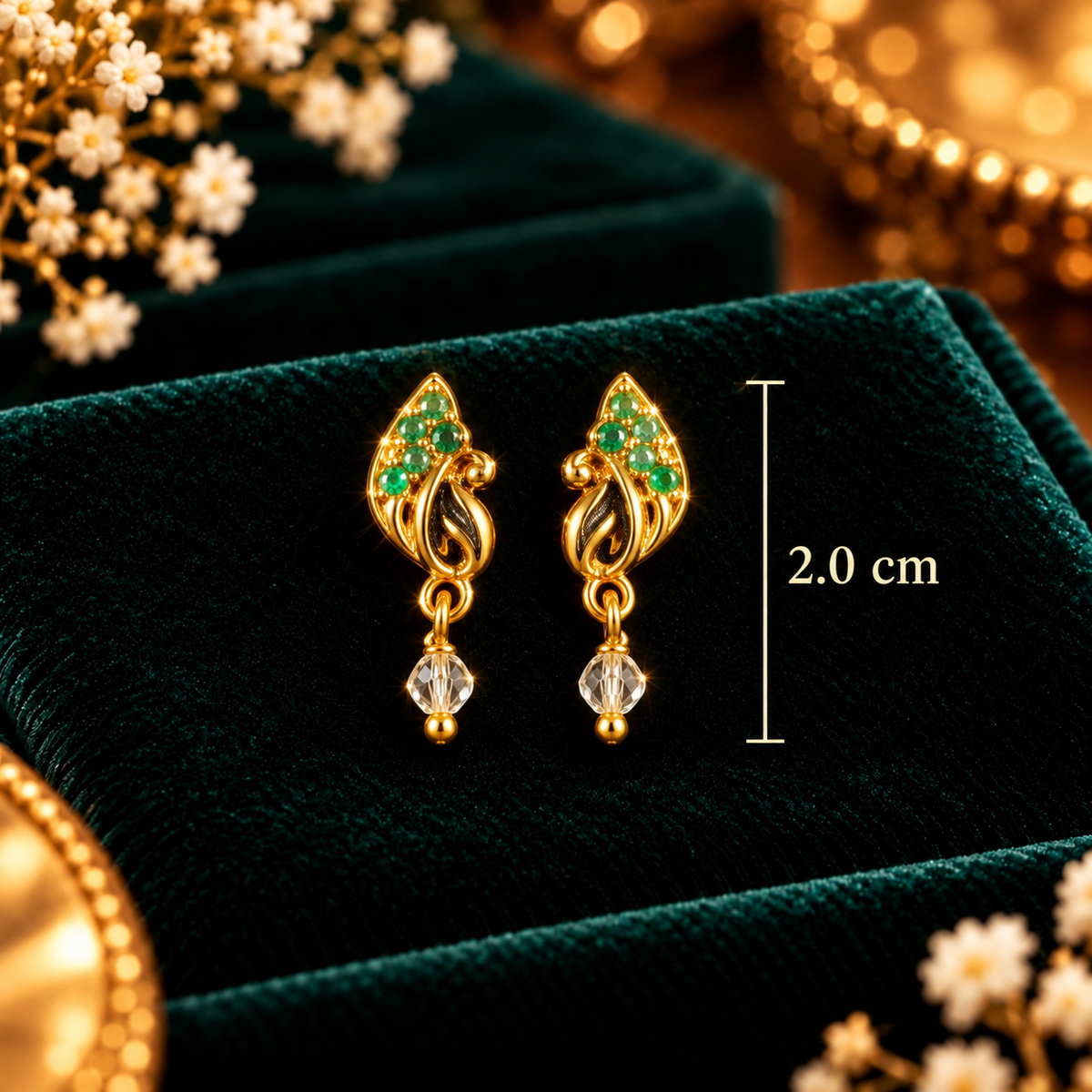 Emerald Swan Drop Earrings - Dimensions and Scale Guide in Centimeters (cm) - SURIYAS Jewel Studio