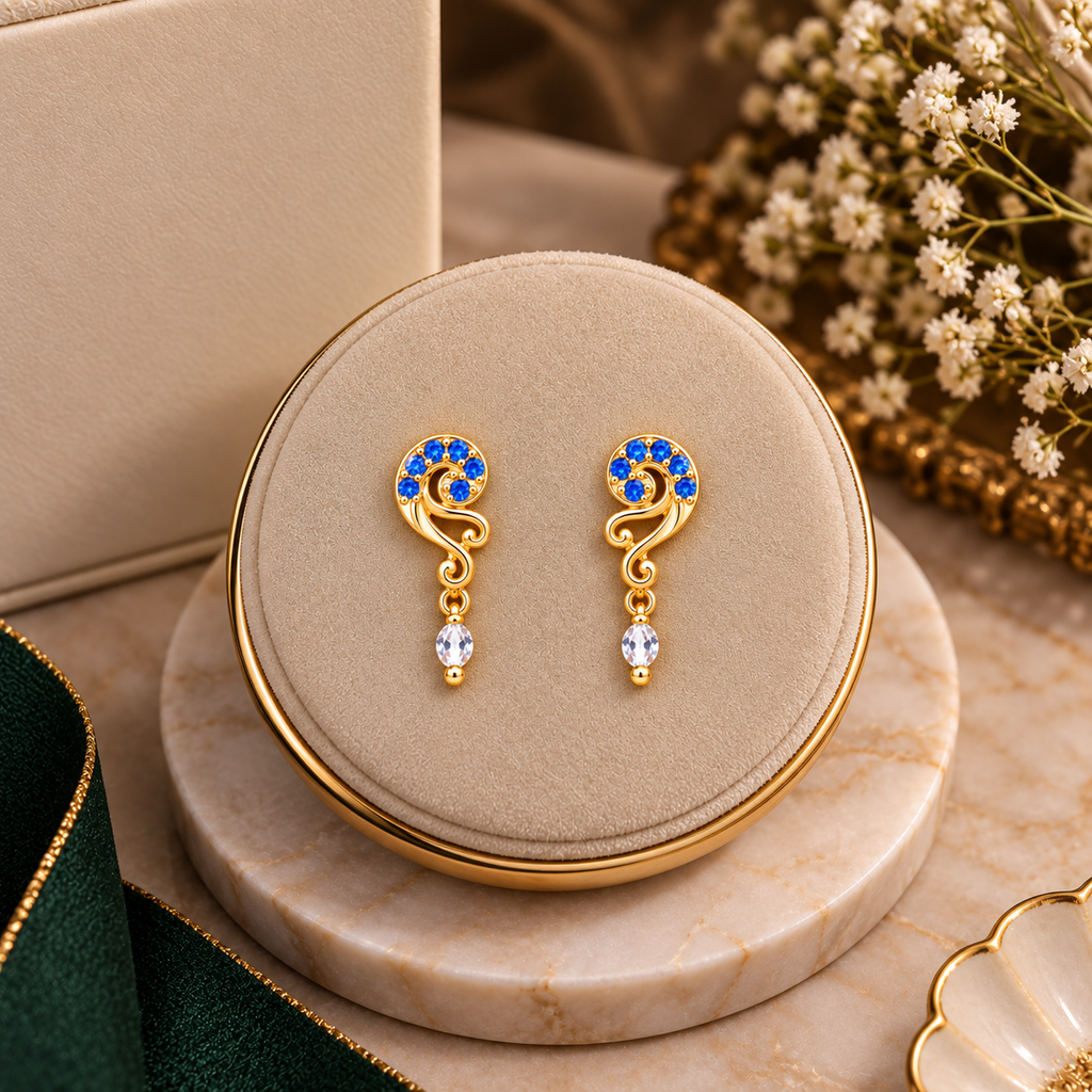 Blue Peacock Swirl Drop Earrings