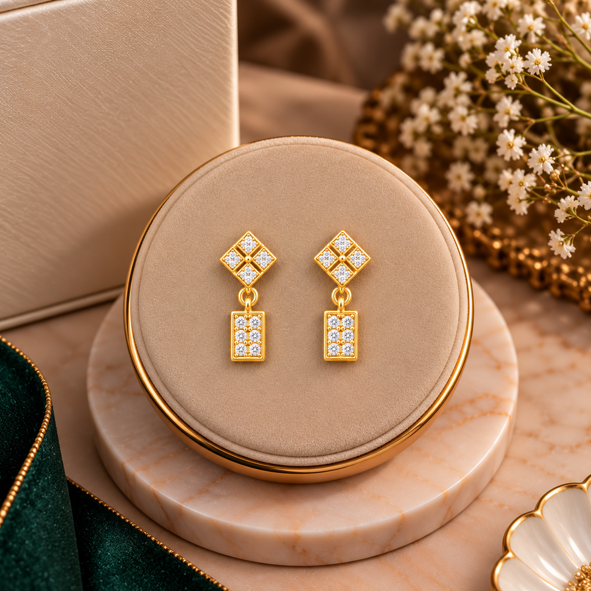Crystal Geometric Rectangle Drop Earrings