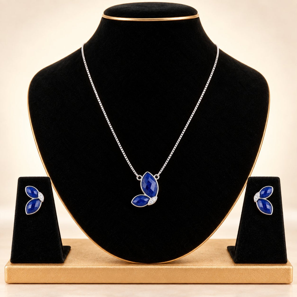 Azure Butterfly Wings Pendant & Studs - Luxury Velvet Box Display - SURIYAS