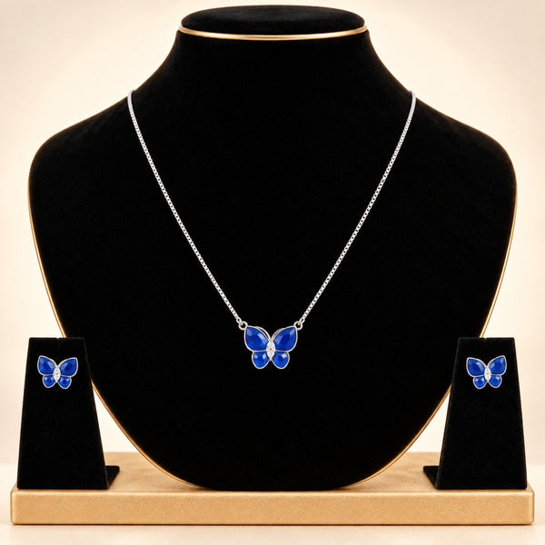 Cobalt Monarch Silhouette Necklace Set - Luxury Velvet Box Display - SURIYAS
