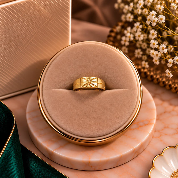 Imperia Textured Wide Crown Band - Luxury Velvet Box Display - SURIYAS