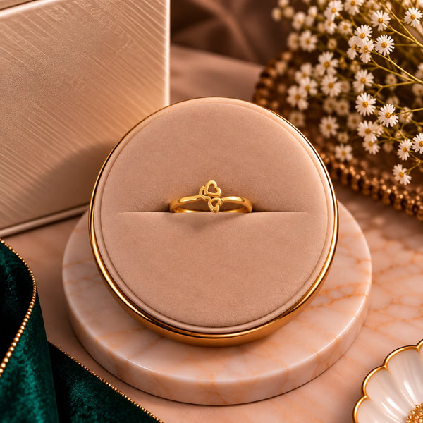 Petite Solitaire Golden Heart Ring - Luxury Velvet Box Display - SURIYAS