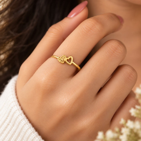 Serenade Open Heart Dainty Ring - Hand Wear View - SURIYAS
