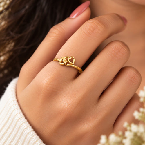 Adore Duo Floating Hearts Ring - Hand Wear View - SURIYAS