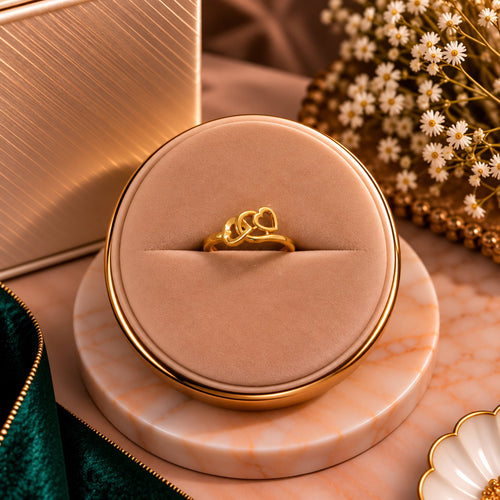 Adore Duo Floating Hearts Ring - Luxury Velvet Box Display - SURIYAS