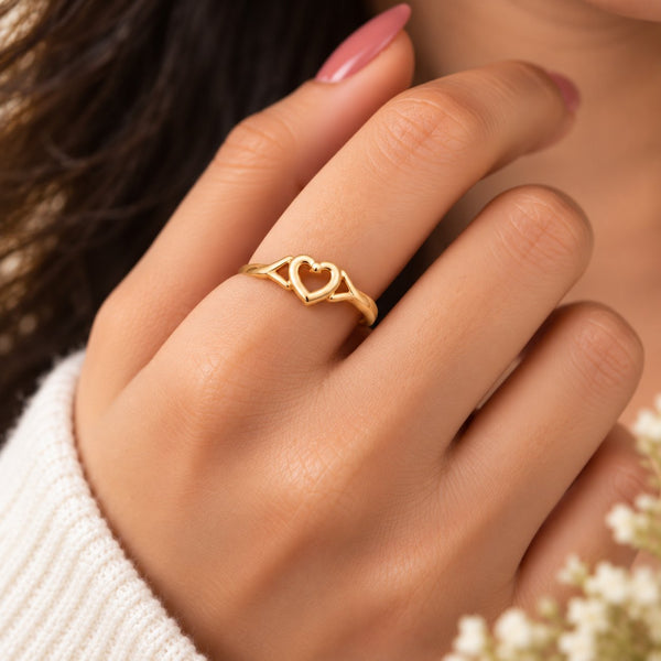 Miniature Pavé Heart Accent Ring - Hand Wear View - SURIYAS