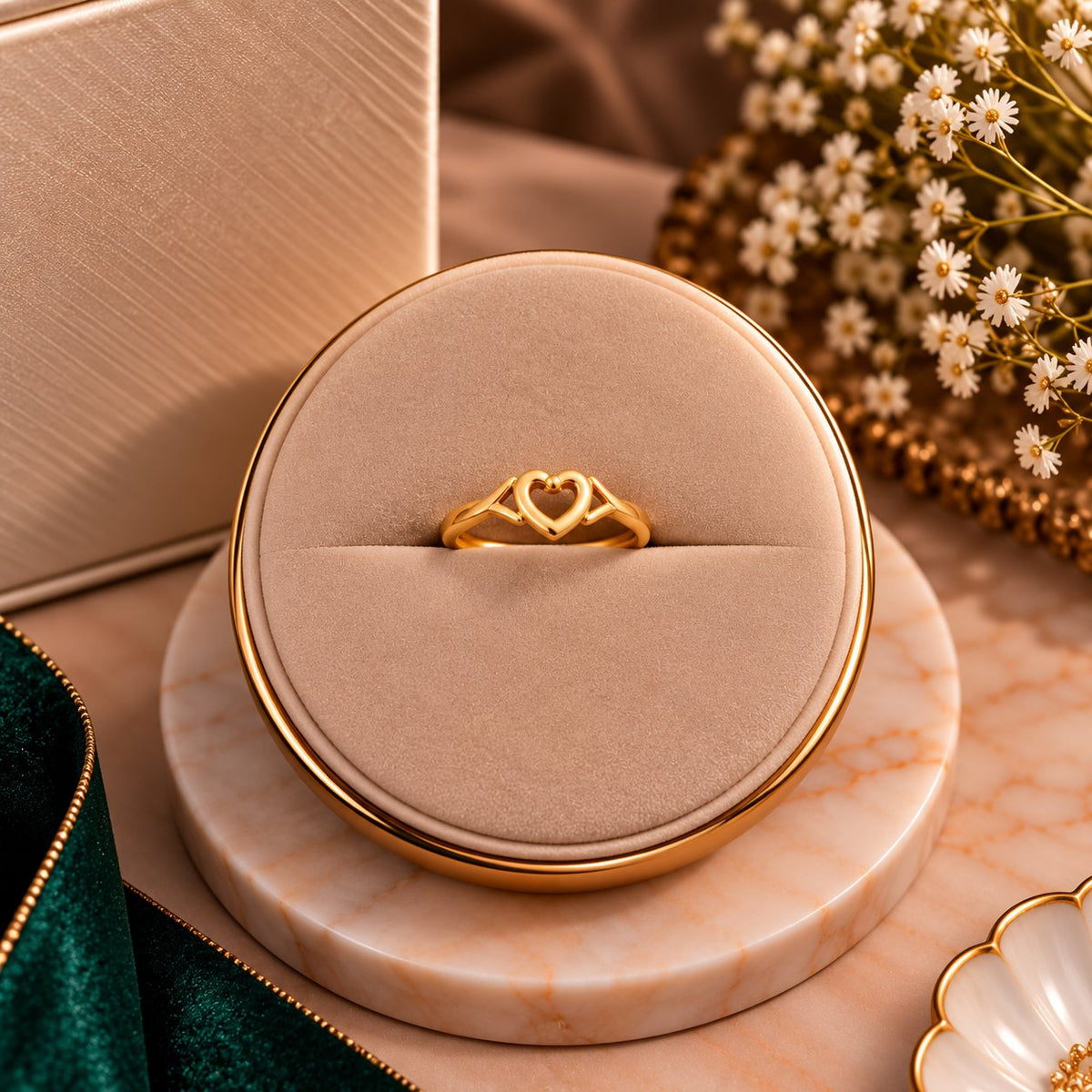 Miniature Pavé Heart Accent Ring - Luxury Velvet Box Display - SURIYAS