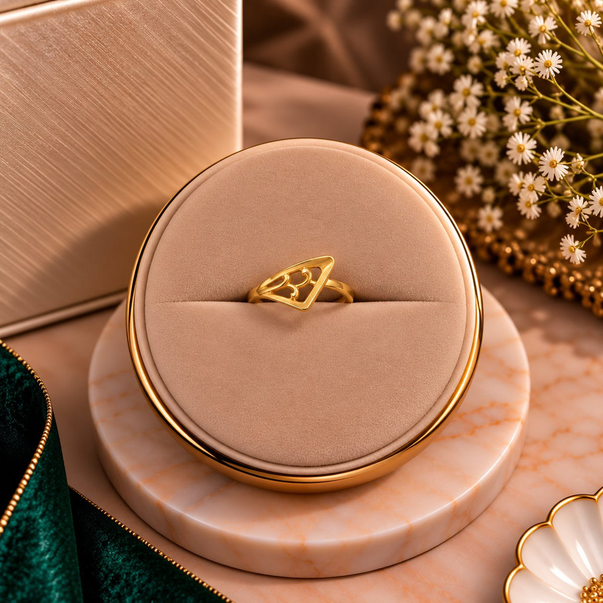 Triquetra Open Geometric Ring - Luxury Velvet Box Display - SURIYAS