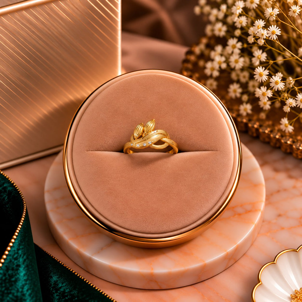 Laurel Leaf Vine Bypass Ring - Luxury Velvet Box Display - SURIYAS