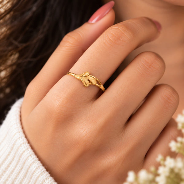 Curved Olive Branch Ring - Hand Wear View - SURIYAS