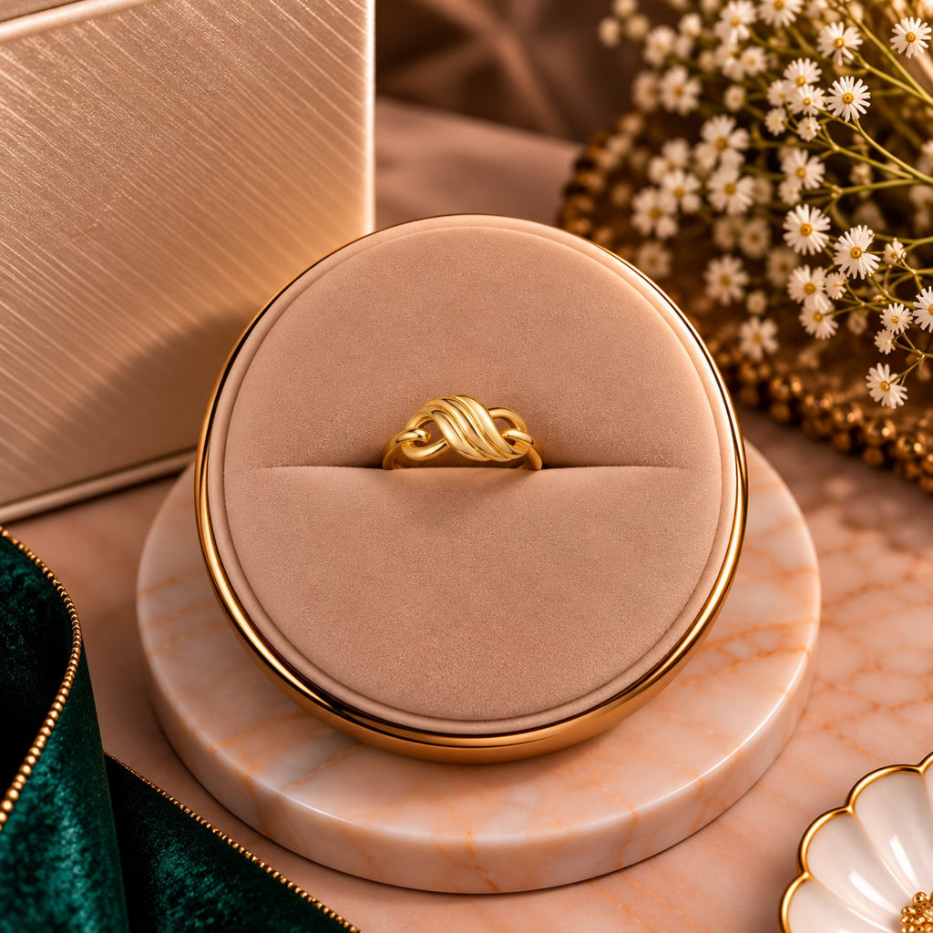 Braided Heritage Ribbon Knot Ring - Luxury Velvet Box Display - SURIYAS