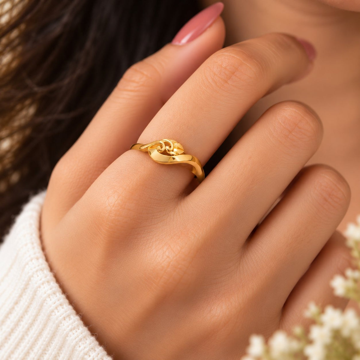 Sinuous Ribbon Bypass Ring - Hand Wear View - SURIYAS