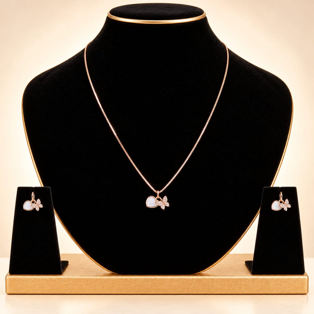 Aura Butterfly & Heart Mother-of-Pearl Necklace Set - Luxury Display Bust Stand - SURIYAS Jewel Studio