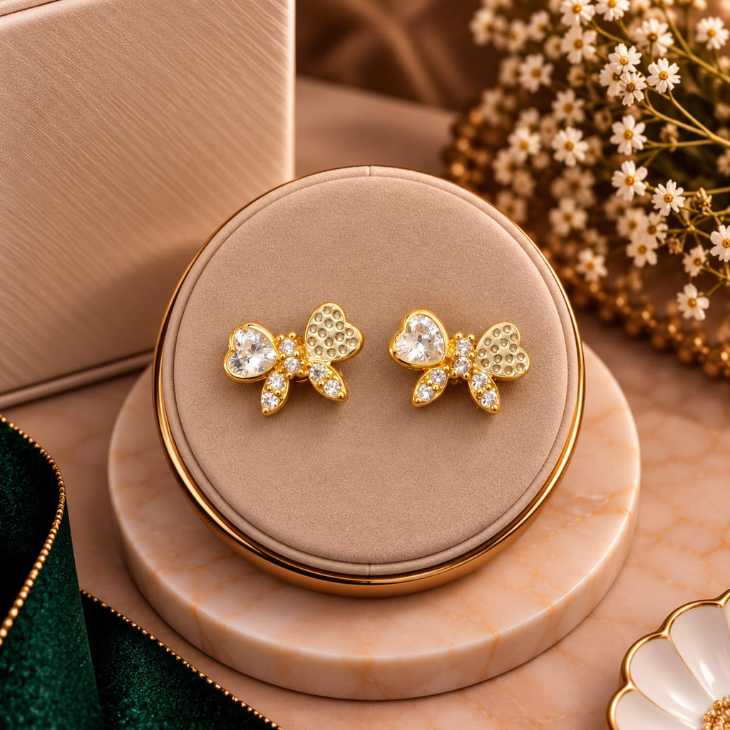 Aura Butterfly Bow Pavé Crystal Stud Earrings - Luxury Display Pedestal Stand - SURIYAS Jewel Studio