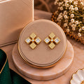 Imperial Geometric Diamond Cross Stud Earrings - Luxury Display Pedestal Stand - SURIYAS Jewel Studio