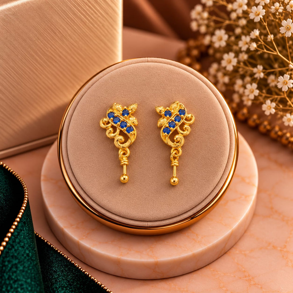 Sapphire Royale Filigree Cluster Drop Earrings - Luxury Display Pedestal Stand - SURIYAS Jewel Studio