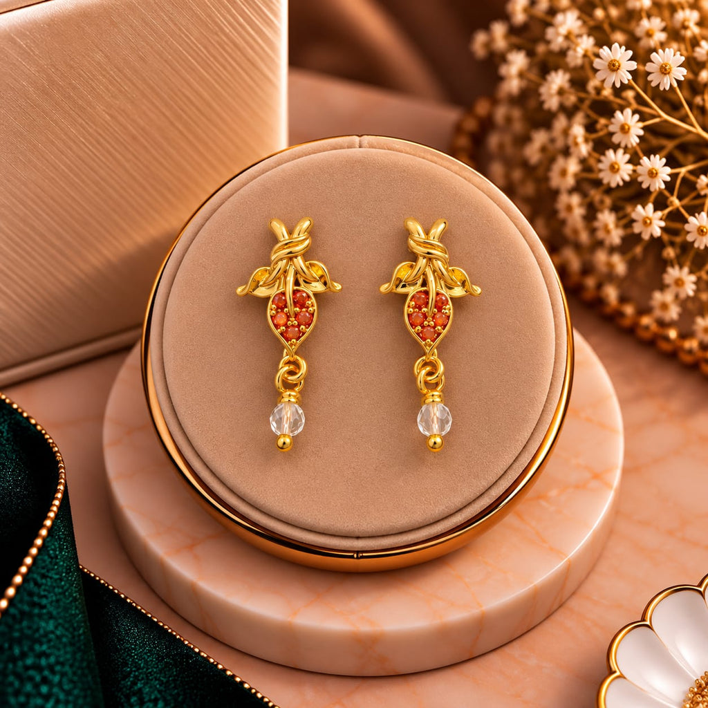 Ruby Blossom Pavé Crystal Drop Earrings - Luxury Display Pedestal Stand - SURIYAS Jewel Studio