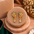 Peacock Plume Turquoise Crystal Drop Earrings - Luxury Display Pedestal Stand - SURIYAS Jewel Studio