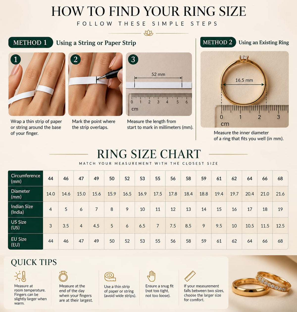 Lumiere Diamond Marquise Ring - Ring Size Chart & Measurement Guide - SURIYAS
